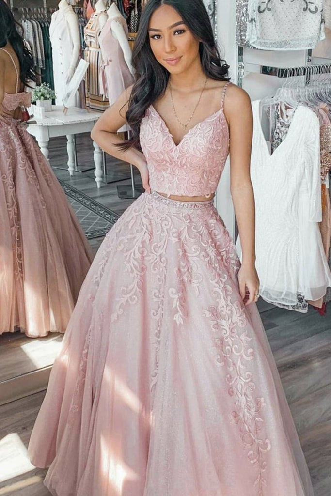 Long Prom Dress, Pink Lace Formal ...